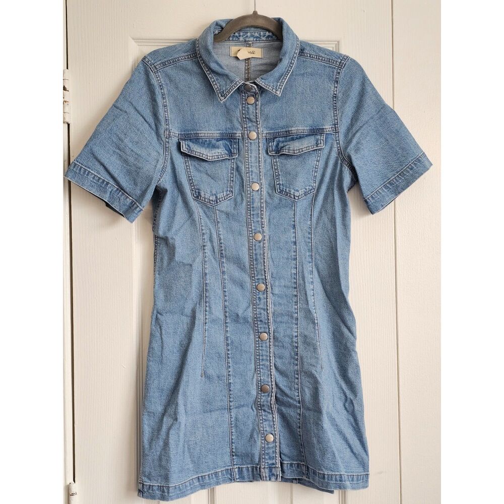 Denim Seamed Mini Shirtdress in Palermo Wash